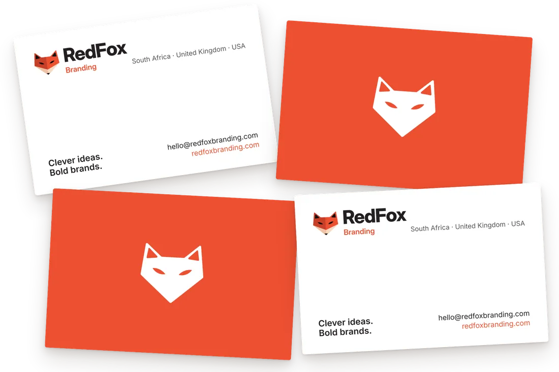 RedFox Branding business cards, the Fox Red side and the printed side