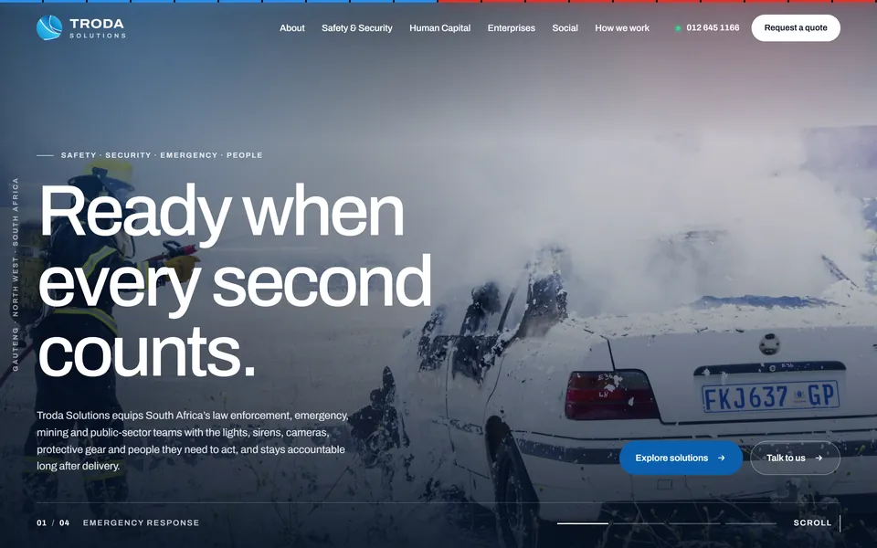 Troda home page with the headline Ready when every second counts